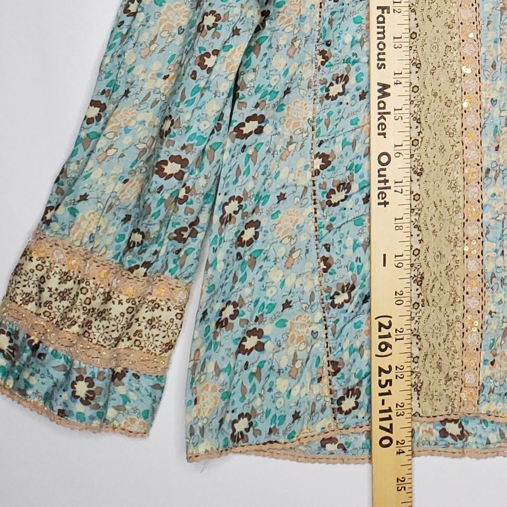 Ecologie Button Top Womens XL Sequin Lace Floral Pleated Button Coastal Cowgirl - Picture 5 of 11